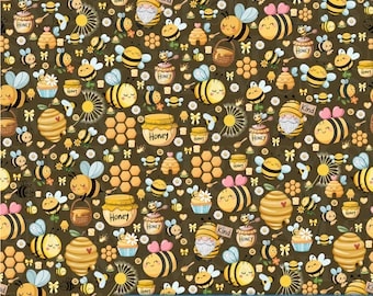Honey Bee Digital Paper PNG | Seamless Floral Bee Pattern | Queen Bee Scrapbook Paper Download