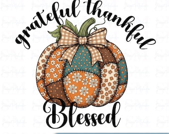 Thankful Pumpkin PNG: Sewn Patch Fall Design (Digital Download)
