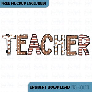Polka Dot & Striped Teacher Word Patchwork PNG (Digital Download)
