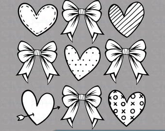 White Hearts & Bows PNG Download | Heart and Bow Clipart | Cute Bow Shirt Design | Printable Art for DIY Projects | Instant Download | PNG