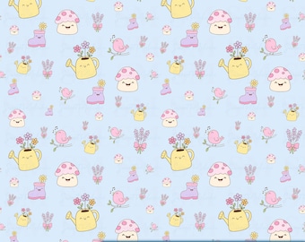 Whimsical Mushroom Digital Paper PNG | Seamless Spring Garden Pattern | Cottagecore Scrapbook Download