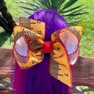 fall, autumn RULER, back to school, Moon stitch large hair bow boutique hair bow