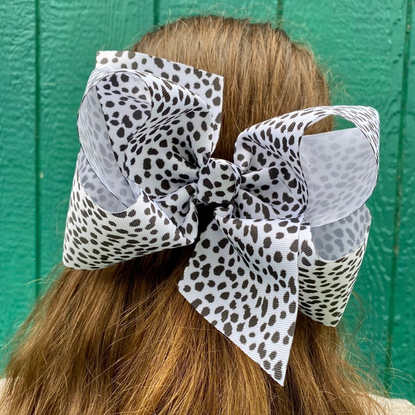 extra large Cruella, Dalmatian, 101 Dalmatians,hair bow , boutique hair bow, Southern Style Hair Bow, made with 3in Grosgrain Ribbon