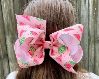 WATERMELON extra large Watermelon hair bow , boutique hair bow, Southern Style Hair Bow, made with 3 in Grosgrain Ribbon
