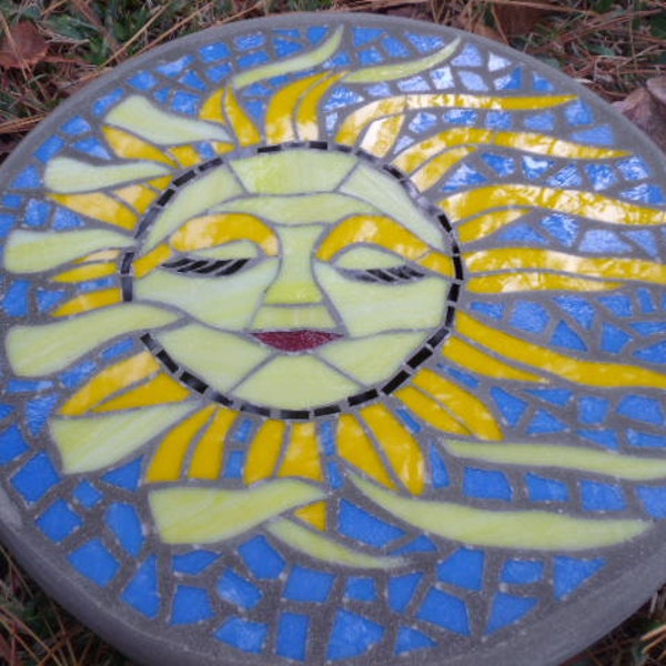 Stepping Stone Mosaic Summer Breeze - Handmade Stained Glass and Concrete Stepping Stone - 14" Round