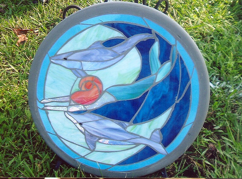 Stepping Stones with Stained Glass Dolphins