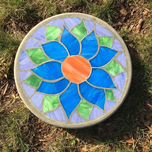 Stained Glass Cement Garden Stones Etsy