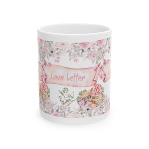 Caneca de cerâmica floral romântica - Design de carta de amor, presente para ela, xícara de café, caneca de chá, lembrancinha de casamento, presente de amor