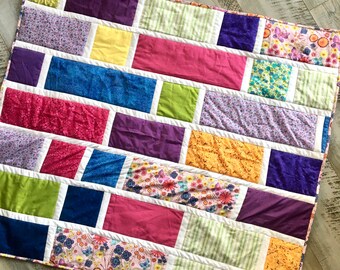 Modern Baby Quilt: Floral Butterfly in Pink, Purple for Baby Girl Crib