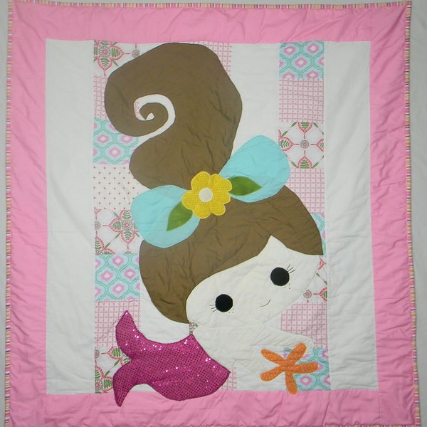 Handmade baby quilt - Mermaid - Pink baby blanket - Nautical baby blanket - Crib quilt - Baby quilts for sale