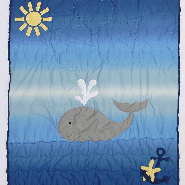 Personalized Nautical whale baby quilt - Homemade baby quilt - Crib quilt - Baby boy quilt - Boy crib bedding item