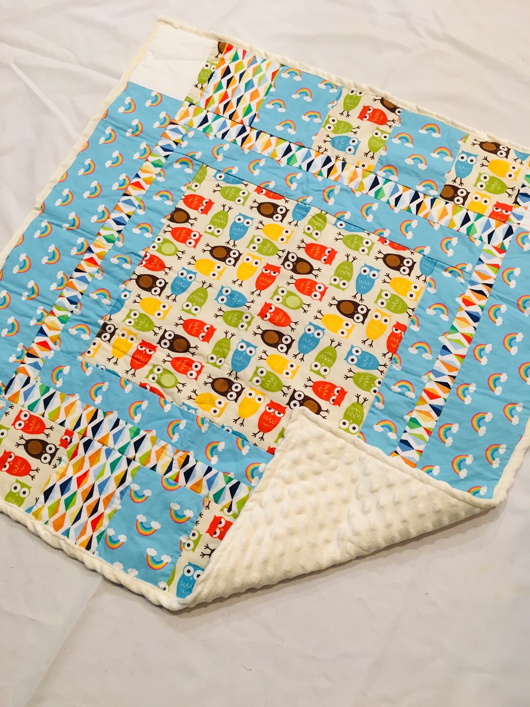 Owl Crib Quilt Rainbow Baby Quilt Custom Quilt Gift Set Etsy