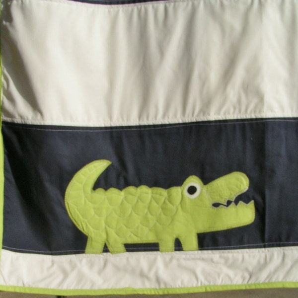 Toddler quilt alligator crocodile navy and white, homemade baby quilt