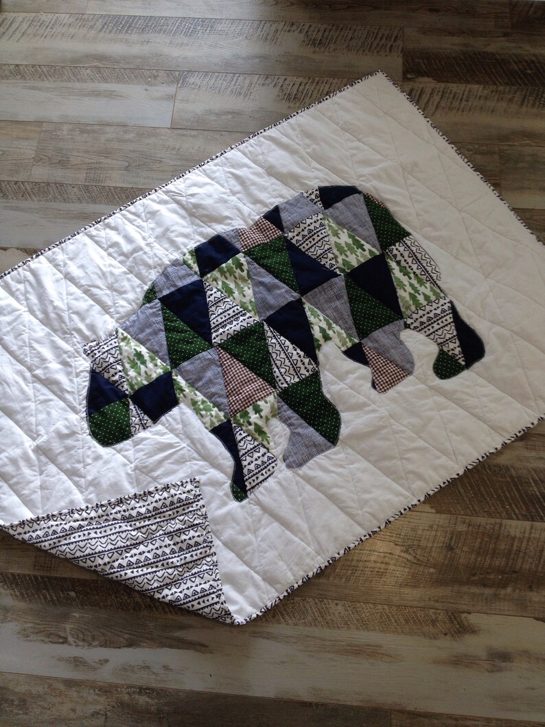 Homemade quilts for sale Bear quilt Blue green brown Woodland nursery bedding Crib bedding for boys bear Baby boy quilts