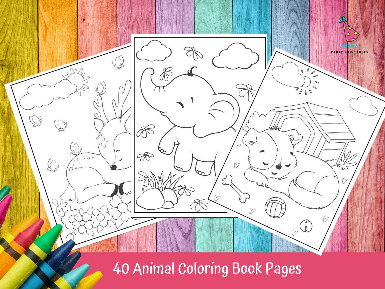 Animal Coloring Pages, 40 Printable Color Pages, Animal Kid's Activity