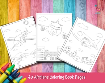 Airplane Coloring Pages, 40 Printable Color Pages, Airplane Kid's Activity, Airplane, Birthday Party Activity, Kid's Coloring Pages
