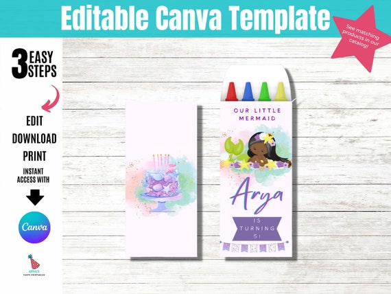 Editable Mermaid Birthday Crayon Box Template Download - Etsy