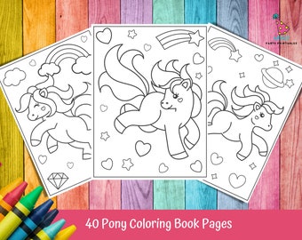 Pony Coloring Pages, 40 Printable Color Pages, Pony Kid's Activity, Pony Birthday Party Activity, Kid's Coloring Pages