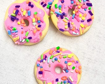 Handmade Pink Donut Clay Charm, Sprinkles, Bow Center, Mirror Decor