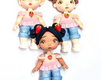Strawberry Clay Doll: strawberry Dress, Craft Supply, Clay for pens, bow hair decor, Clay dolls