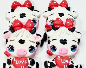 Valentines Cow clay center, bow centers, cow appliques, bug red bow