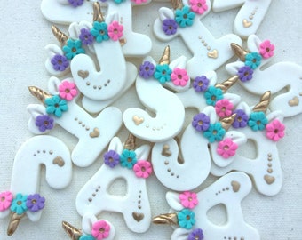 Unicorn initials clay center, initials bow center, unicorn letters appliques