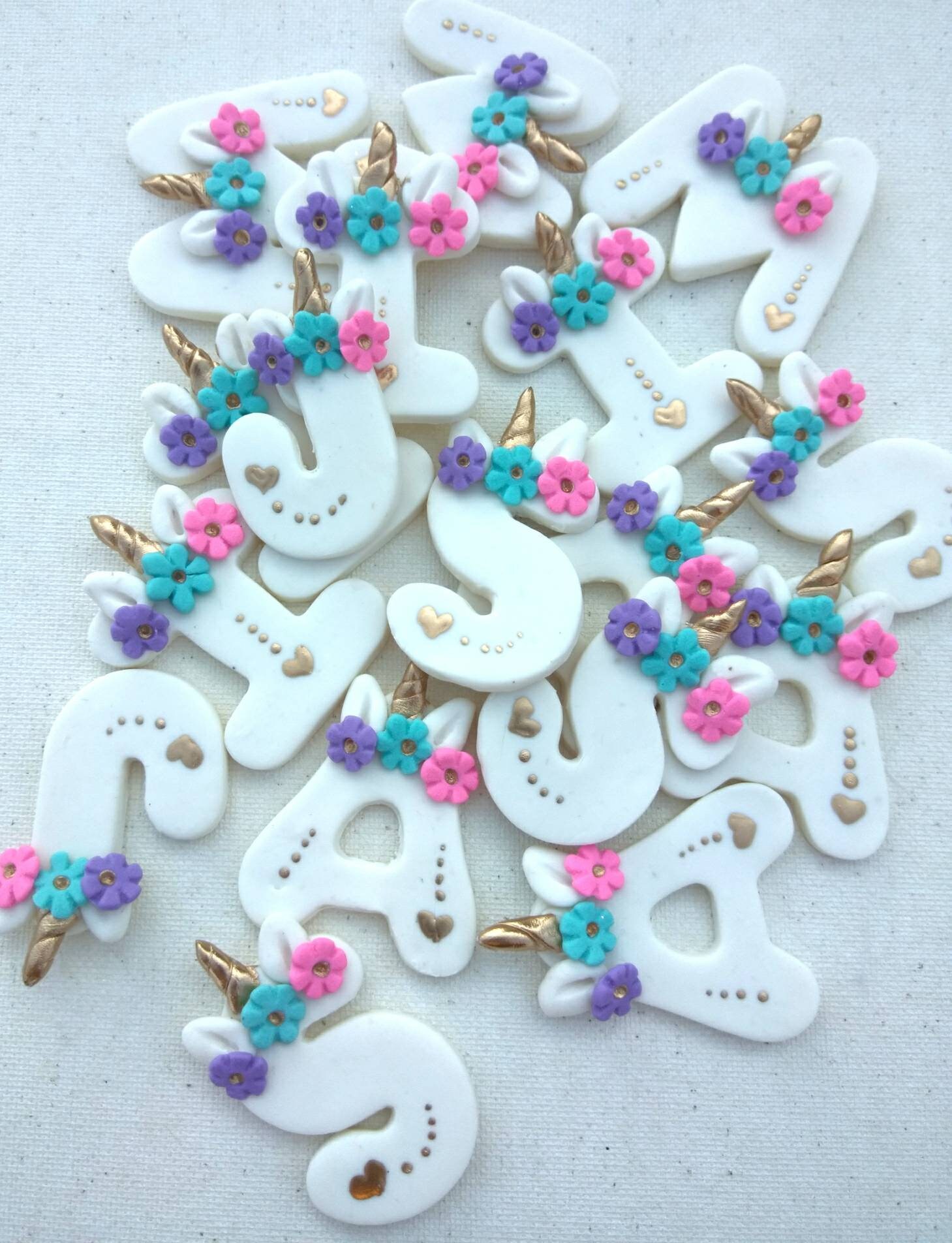 Unicorn initials clay center, initials bow center, unicorn letters ap…