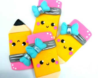 Yellow Pencil Clay Applique: Blue Bow Center