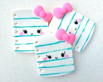 Handmade Paper Clay Center, Kawaii Note, Bow Accent