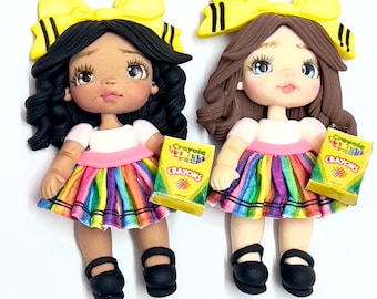 Back to school  Clay Doll: crayon  Dress, Craft Supply, Clay for pens, bow hair decor, Clay dolls