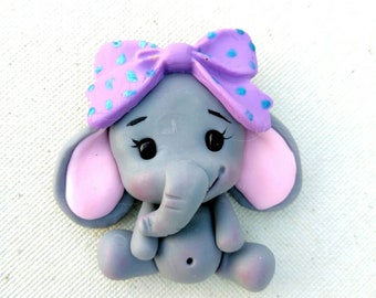 Cute Clay Elephant Applique with Purple Bow, DIY Craft Supplies