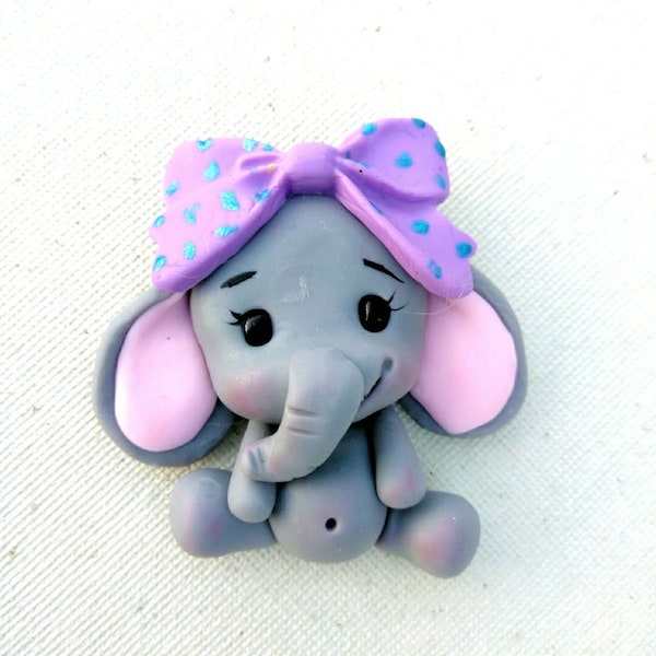 Cute Elephant clay center, bow centers, elephant appliques with big purple bow