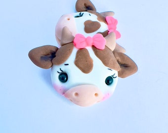 Set of two cute cow clay centers, white and brown cow bow center, farm clays