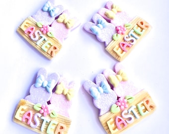 Handmade Easter Peeps Bunny Clay Center: Pastel Glitter Bow Accent Craft Supply