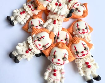 Centro de arcilla con personajes de terror, muñeco de arcilla de payaso de Halloween, centros de lazo, accesorios de espejo