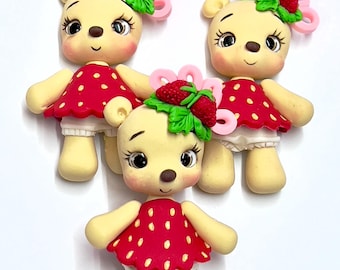Strawberry bear  Clay Center: pink Bow Applique, clays for pens, strawberry collection