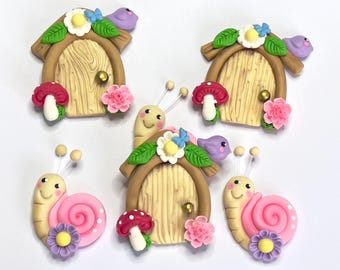 Fairy accessories out of clay, clay for bows, cute snail clay for brushes, mirror decor, bee clay, baby shower fairy theme