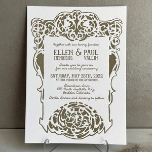 Deco Inspired BOHO Letterpress Wedding Invitation. Handprinted Wedding Invitation Suite Wedding Invite, RSVP Envelope