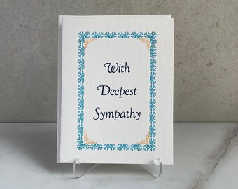 Sympathy Card, Letterpress Printed Card with Envelope. Colorful, bold notecard. Handprinted, Embossed, folded, handmade letter press card