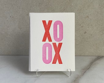 Set of 10, XOXO Letterpress Folded Cards with envelopes. Handprinted cards letter writing set. Colorful heartfelt notecards. Boxed card set.