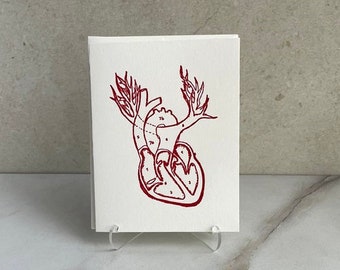 Set of 10, Anatomical Heart Letterpress Folded Cards with envelopes. Handprinted letter writing set. Heartfelt notecards. Boxed card set