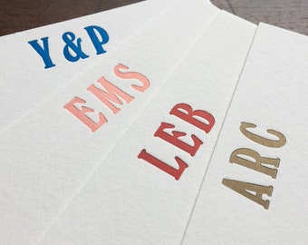Set of 30, Custom Initials Letterpress Stationery. Personalized Notecards with Envelopes. Embossed Handmade Letter Press Cards, Customizable
