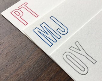 Set of 30, Custom Initial Letterpress Stationery. Personalized Notecards with Envelopes. Embossed Letter Press, Letter Writing, Customizable