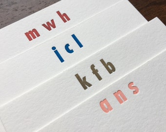 Set of 30, Custom Initial Letterpress Stationery. Personalized Notecards with Envelopes. Embossed Letter Press, Letter Writing, Customizable