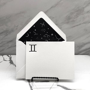 Gemini Sternzeichen Briefpapier Set, Letterpress Sternzeichenkarten, Sternzeichen Karte, Karte mit Umschlag, Karte Karte