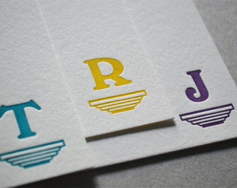 Set of 30, Custom Initial Letterpress Stationery. Personalized Notecards with Envelopes. Custom, Embossed, Letter Press Handprinted Card,