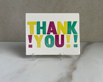Set of 10, Letterpress THANK YOU Cards with envelopes. Colorful, bold thank you, thanks notes. Handprinted, Embossed, folded boxed card set