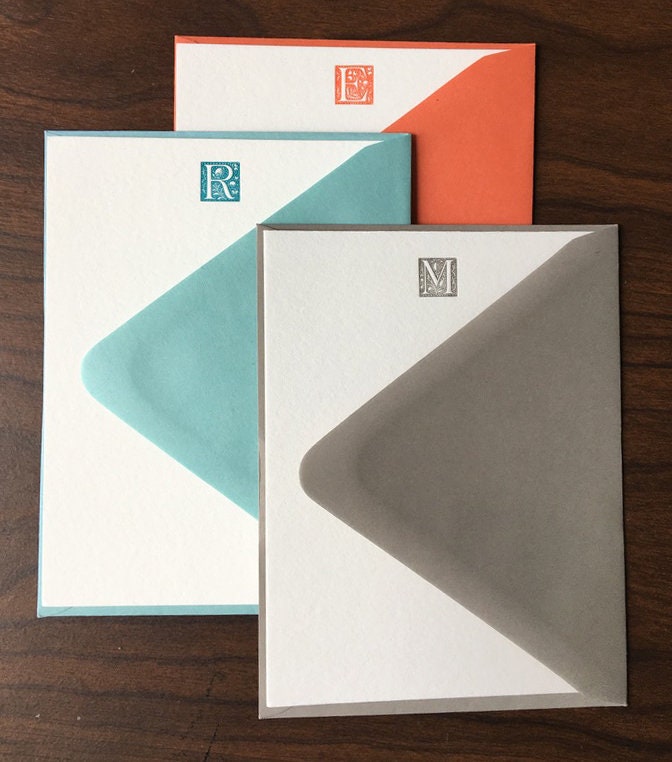 Custom Initial Letterpress Stationery Set of 30. Personalized Etsy