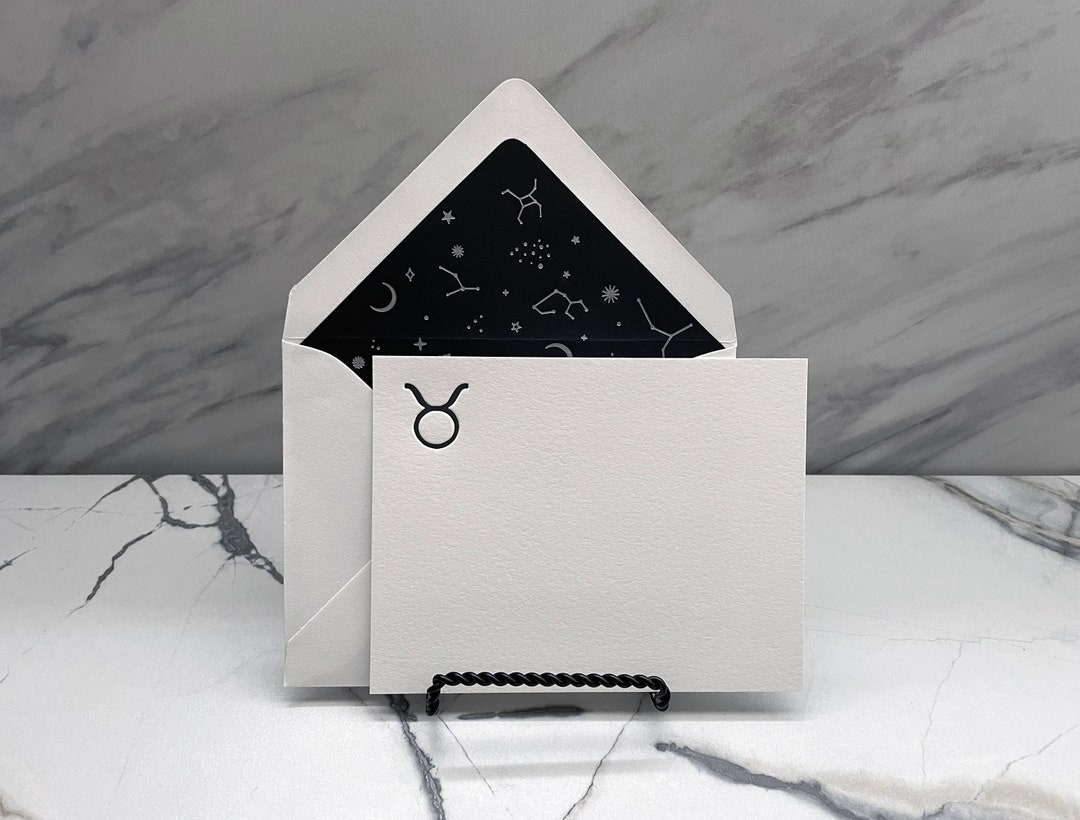 Taurus Sign Card Taurus Zodiac Sign Stationery Set, Letterpress Zodiac Cards, Zodiac ...
