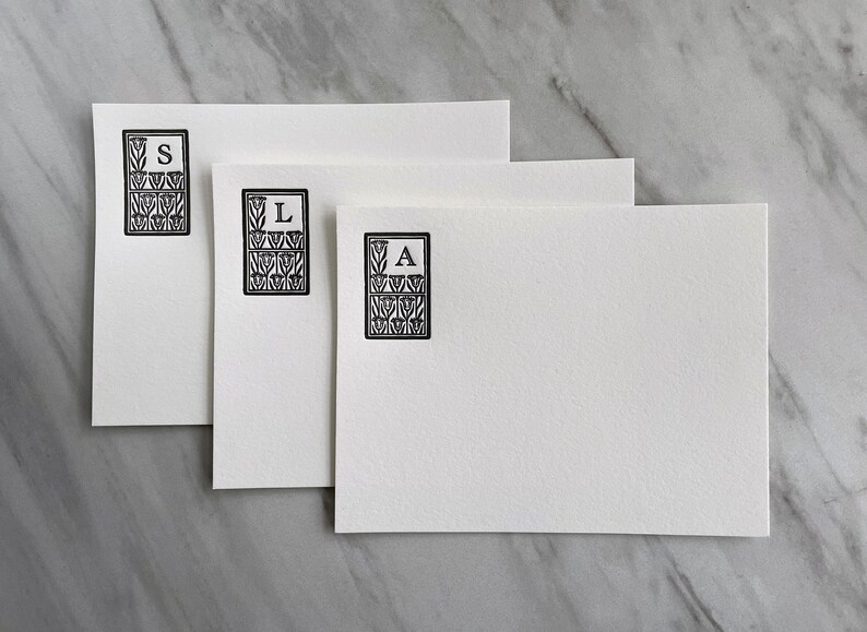 Set of 30, Custom Initial Letterpress Stationery. Personalized Notecards with Envelopes. Embossed Letter Press, Flat Card, Customizable gift image 4